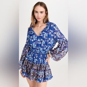 MISA Elisabetta Blue Long Sleeve Mini Dress, XS